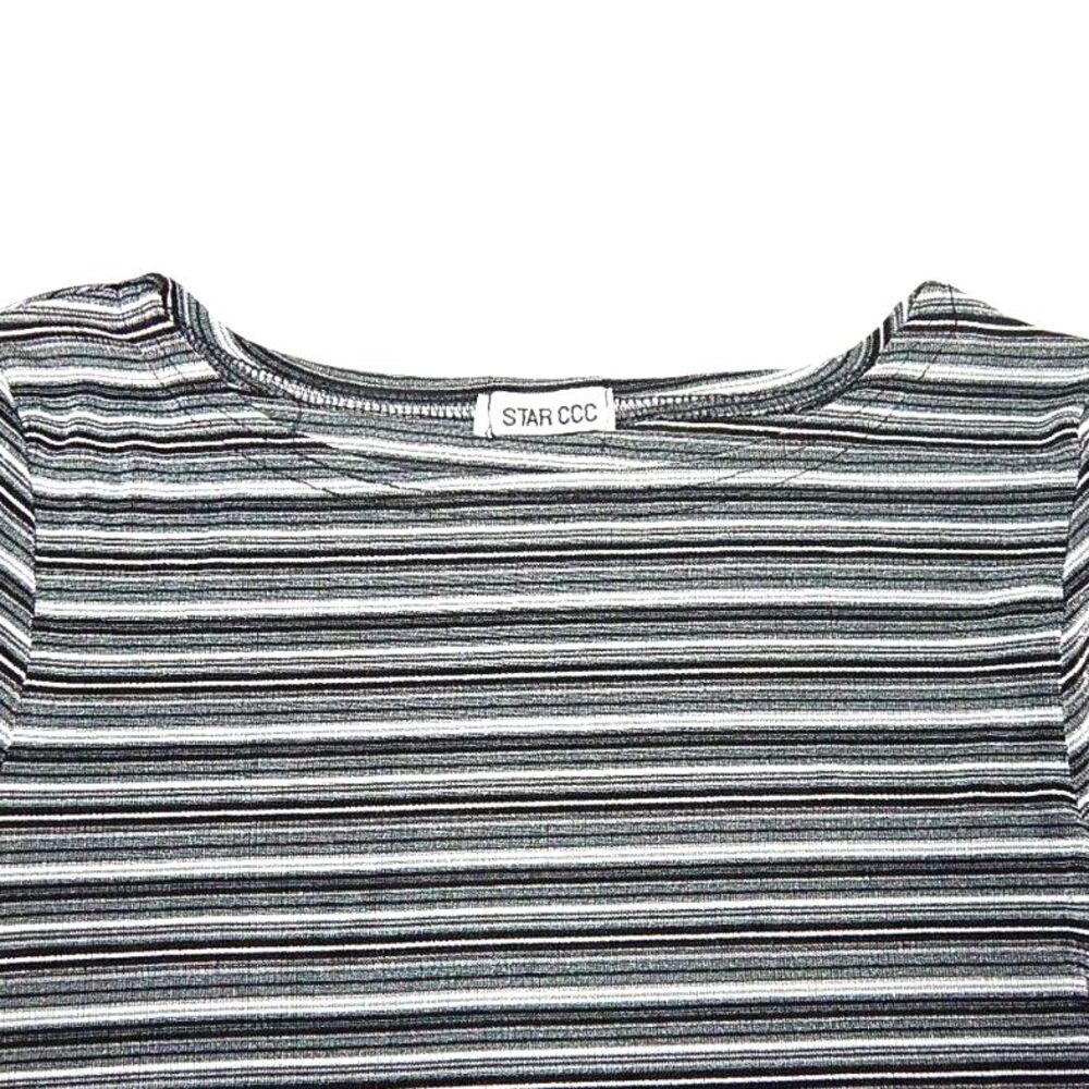 STAR CCC women's medium vintage gray black white stretchy striped blouse - Picture 2 of 6
